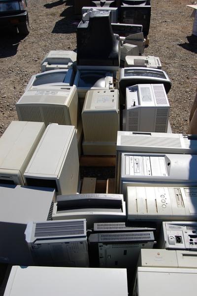 Old computers turned e-waste in recycling facility, e-waste facts 2020